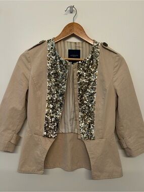 Gryphon Taupe Jacket with Sequined Front Trim Size S
